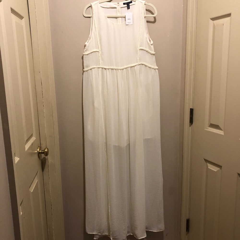 Long cream colored very unique dress with bodysuit with shorts